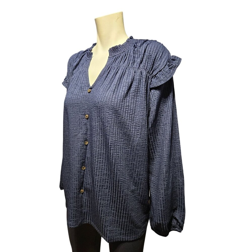 Kaileigh Texured Split V Neck Pullover Button Det… - image 8